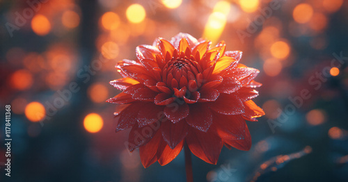 A red flower surrounded by a blurry background
