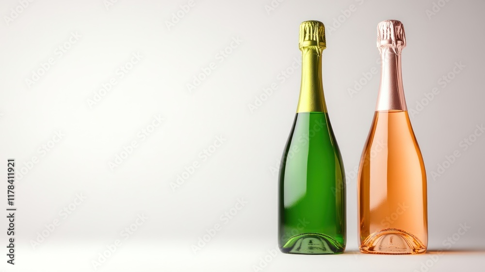 Two champagne bottles, studio, white background, celebration Two champagne bottles, studio, white background, celebration