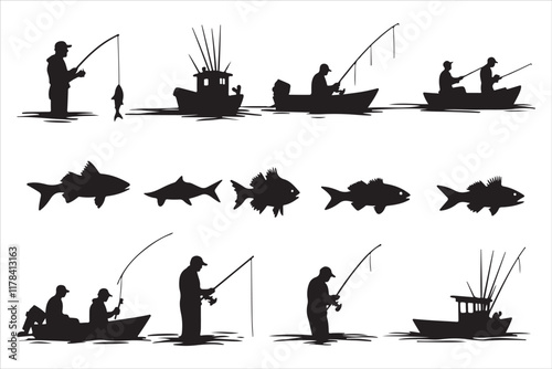 Fishing Adventures Silhouette Bundle,
