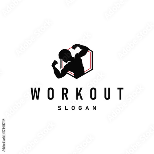 fitness club design gym logo bodybuilder sport muscle strength simple silhouette illustration template