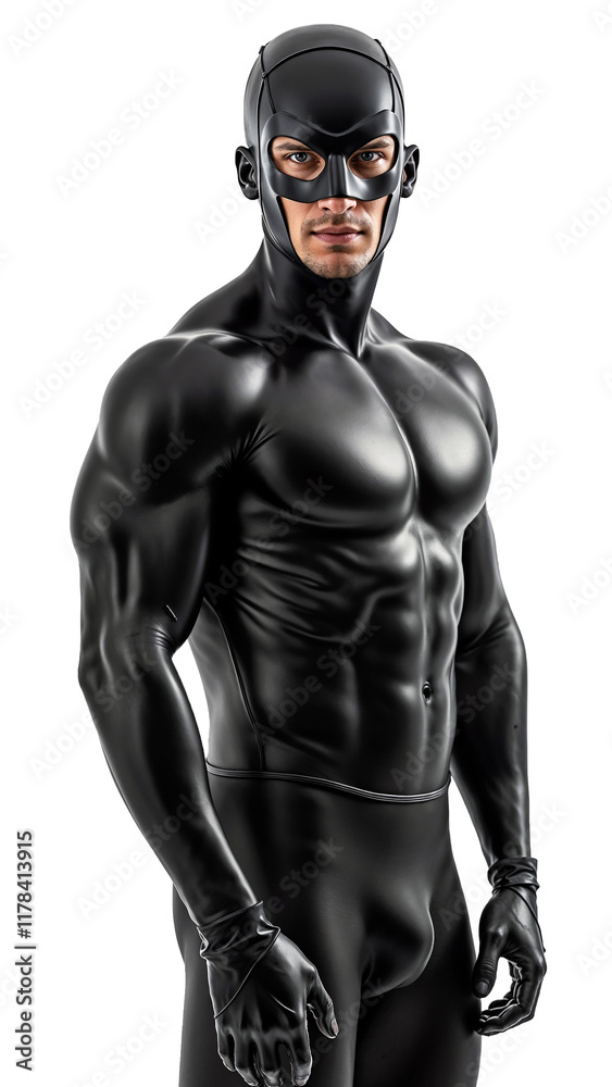 attractive young muscular man with athletic build in black latex cloth isolated at transparent background png attractive young muscular man with athletic build in black latex cloth isolated at transparent background png