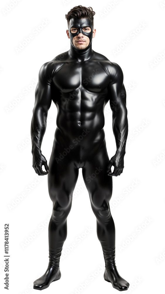 attractive young muscular man with athletic build in black latex cloth isolated at transparent background png attractive young muscular man with athletic build in black latex cloth isolated at transparent background png