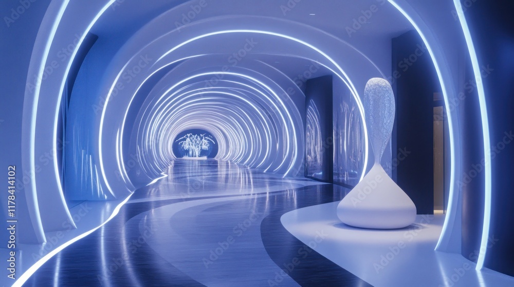 Obraz premium Futuristic Blue Corridor: A Modern Architectural Design