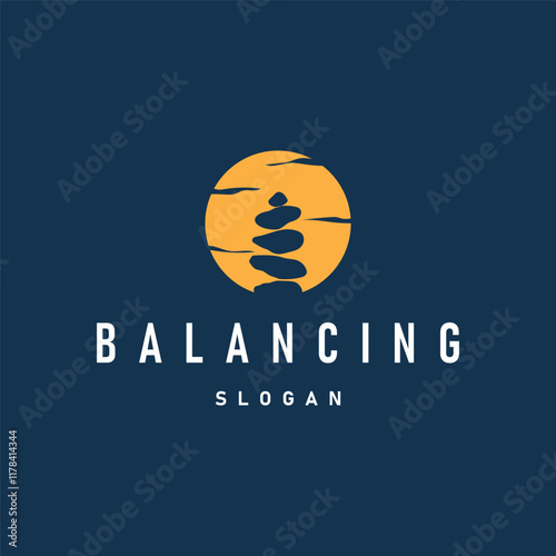 balancing stone logo design zenstone relaxation simple balance illustration template