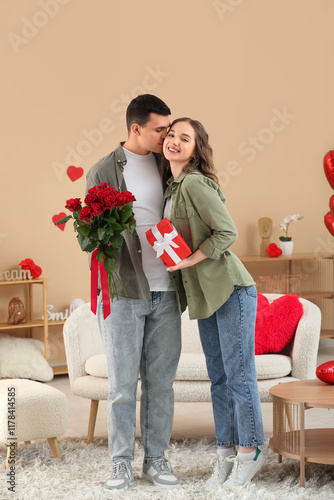 Young couple with bouquet o...