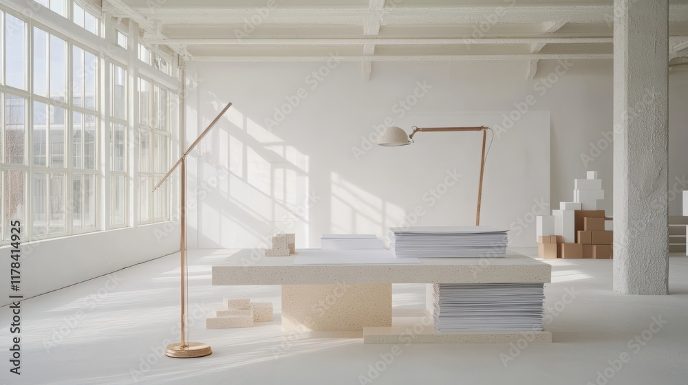 Obraz premium Modern Workspace with Clean Lines and Soft Natural Light