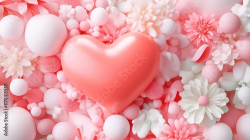 A surreal floating heart in a sea of AI-generated flowers, psychedelic style, bright colors, abstract patterns, and high resolution.