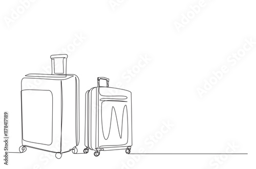 Luggage bag in continuous one line drawing. Single line art illustration of travel suitcase. Editable vector.