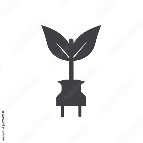 electric cord leaf vector icon of eco energy saver concept design template