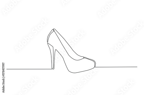 Elegant Highheel continuous one line drawing. Single line art illustration of lady flat shoe. Editable vector.