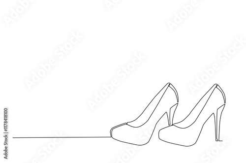 Elegant Highheel continuous one line drawing. Single line art illustration of lady flat shoe. Editable vector.