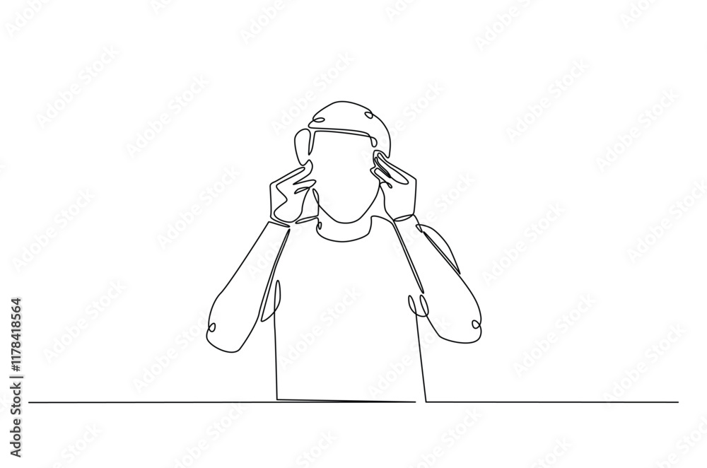 Man hold his head continuous one line drawing. Single line art illustration of man in depression, stressed, headache and despair. Editable vector. Man hold his head continuous one line drawing. Single line art illustration of man in depression, stressed, headache and despair. Editable vector.