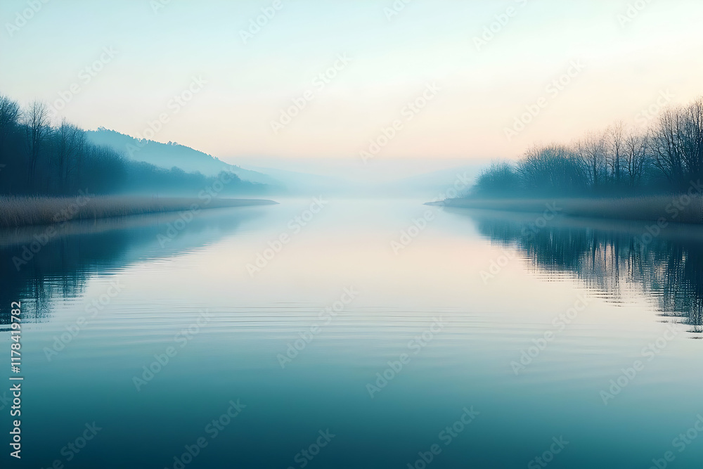 Misty River Reflections: Serene Nature Scene