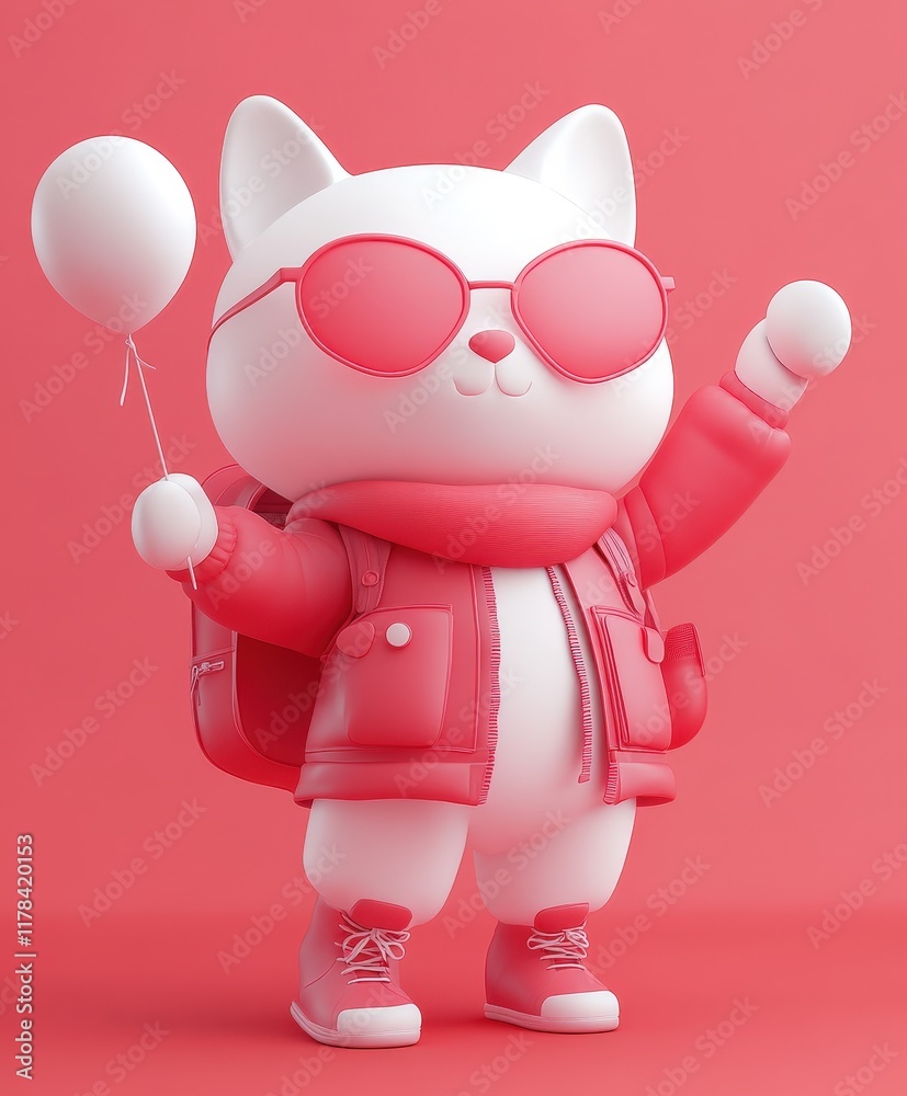 A whimsical giraffe in trendy sunglasses and a playful backpack joyfully holds colorful balloons against a soft pink backdrop, capturing the spirit of love. A whimsical giraffe in trendy sunglasses and a playful backpack joyfully holds colorful balloons against a soft pink backdrop, capturing the spirit of love.