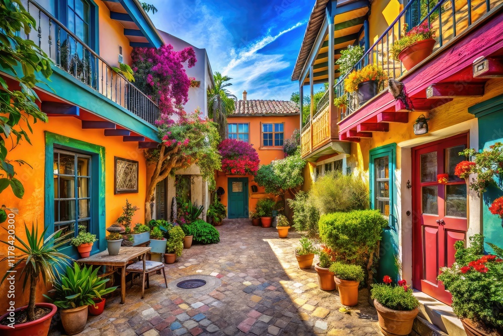 Fototapeta premium Alley's Beach Courtyard Home - AI Generated Surreal Photography