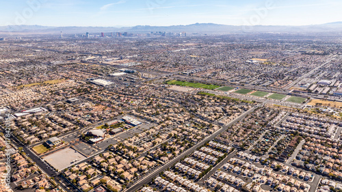 Aerial View of Residential Suburb in Las Vegas with Modern Housing Layout