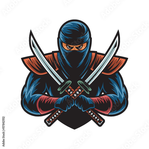 ninja angry attacking with sword design illustration logo