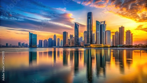 Al Reem Island Abu Dhabi UAE Dreamy Sunset Cityscape AI Art