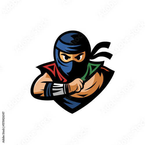 ninja pose design logo flat illustration photo