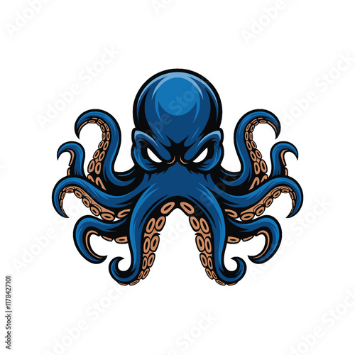 octopus blue angry design logo illustration