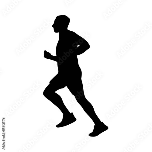 Silhouette of a running man or jogger or sprinter. Jogging and sprint concept icon or symbol. Healthy lifestyle. Full body black and white - Simple vector illustration.