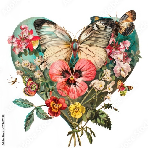 Heart-shaped floral butterfly illustration photo