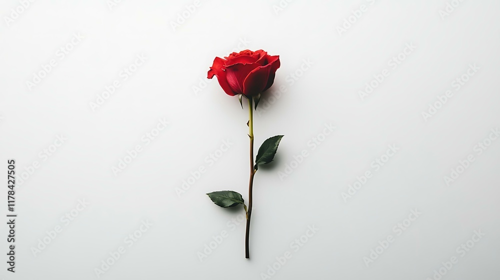 Obraz premium A vibrant red rose floating in the center of a white background, creating a minimalistic composition