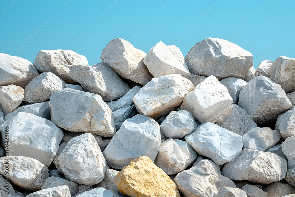 White Rocks Stacked High Under Blue Sky White Rocks Stacked High Under Blue Sky