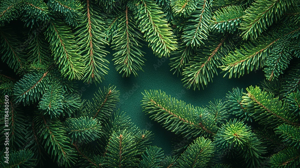 Lush Green Pine Branches Frame Dark Background Lush Green Pine Branches Frame Dark Background