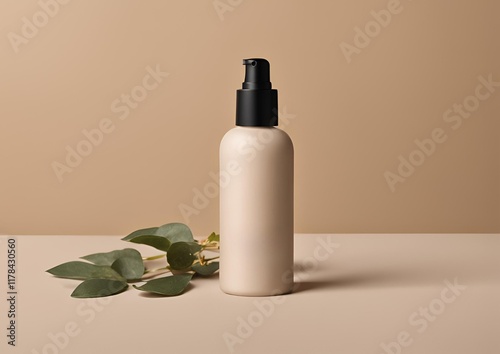 Mockup_1 (4961 x 3508 px) - A mockup bottle of skincare photography on a plain beige solid background