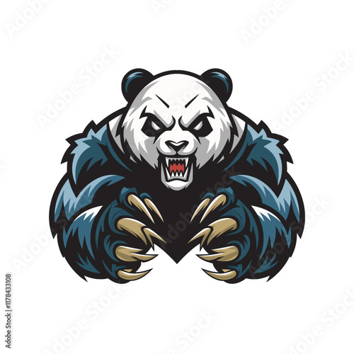 panda wild attacking with claws design logo illustration