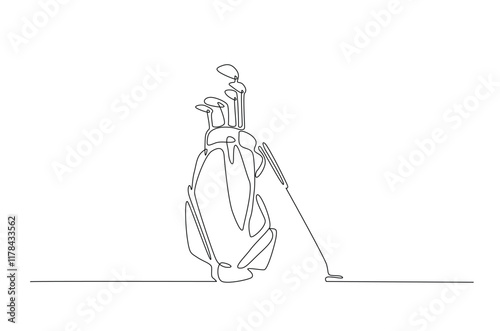 Golf bag continuous one line drawing. Single line art illustration of golf equipment. Editable vector.