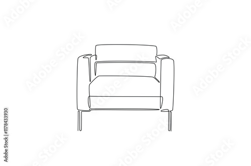 Armchair furniture continuous one line drawing. Single line art illustration of cozy armchair. Editable vector.