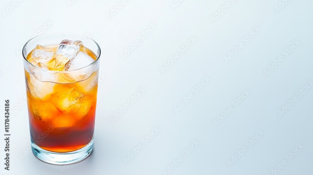 Refreshing Iced Beverage in Glass with Ice Cubes on Soft Abstract Background Refreshing Iced Beverage in Glass with Ice Cubes on Soft Abstract Background