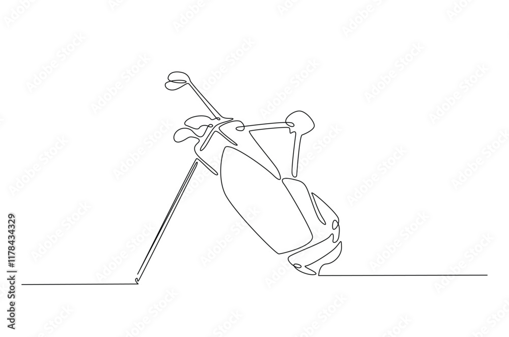 Obraz premium Golf bag continuous one line drawing. Single line art illustration of golf equipment. Editable vector.
