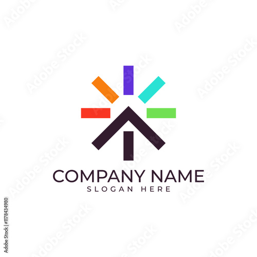 An upward-pointing arrow with vibrant colors symbolizes progress and innovation. The design exudes energy and creativity, ideal for tech, education, or any brand focused on growth and positive change.