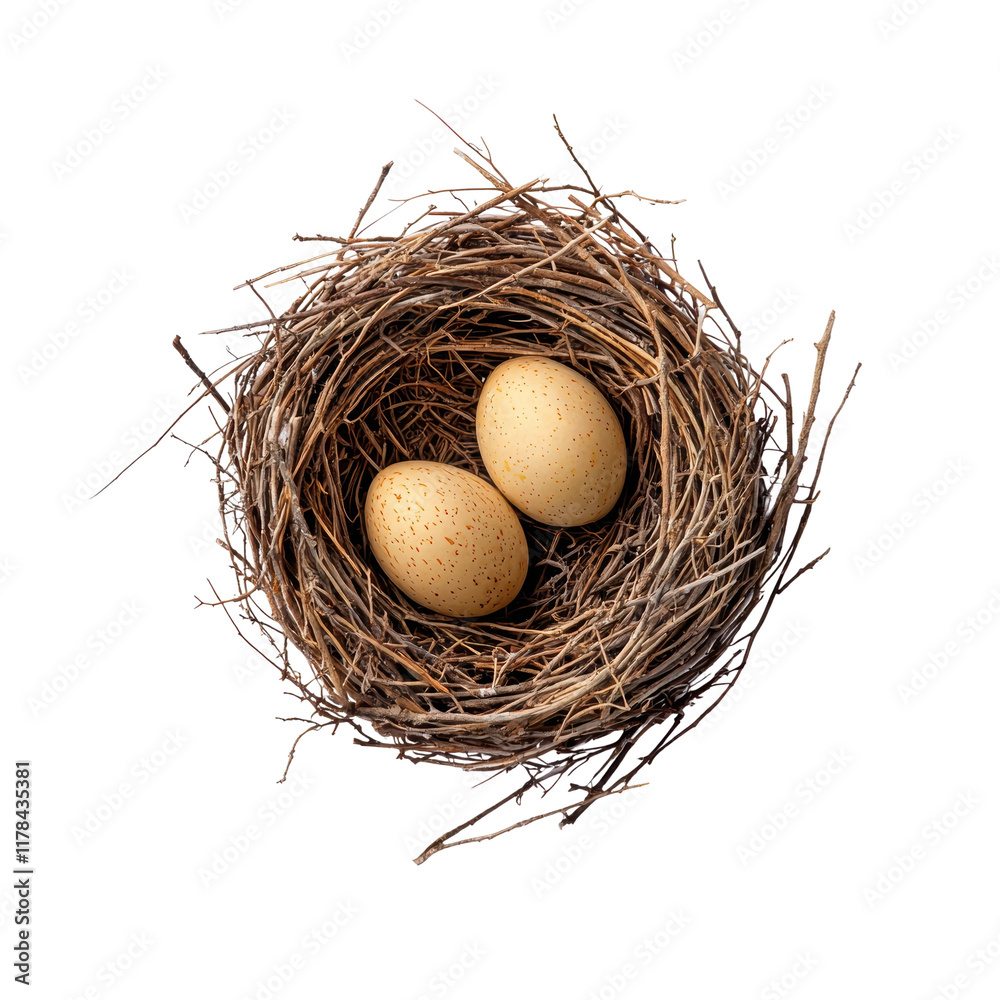Nest with Two Brown Eggs in Natural Environment Nest with Two Brown Eggs in Natural Environment