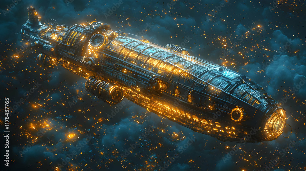 Futuristic Spaceship Soars Through Nebula, Glowing Brightly in Cosmic Dance Futuristic Spaceship Soars Through Nebula, Glowing Brightly in Cosmic Dance