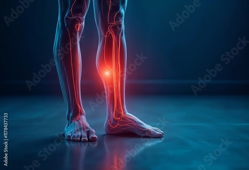 3D render of human legs with highlighted lower leg pain.