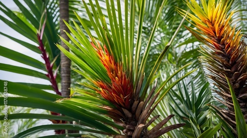 Nature's Elegance: Nikau Palm Close-Up with a Rich Tropical Backdrop photo