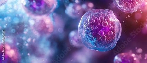 A detailed look at lymphocytes under a microscope showing their large nuclei and minimal cytoplasm in a blood sample