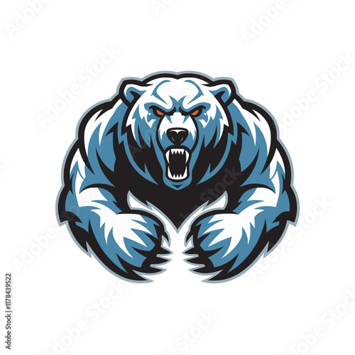 polar bear attacking pose with claws logo on white background