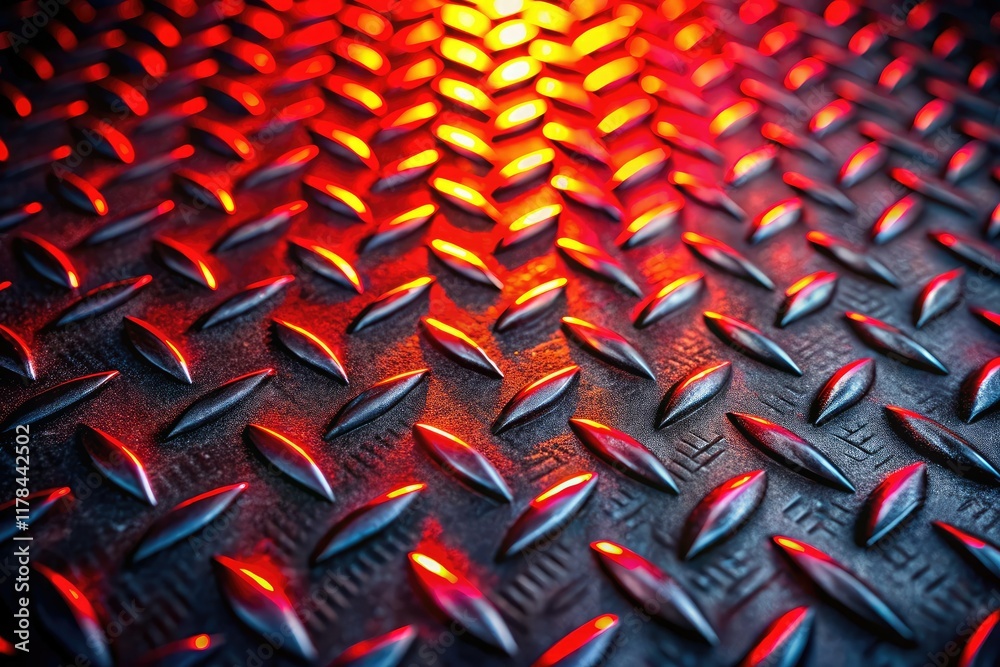 Fototapeta premium Black Diamond Plate, Red Light Reflection, Drone Close-up