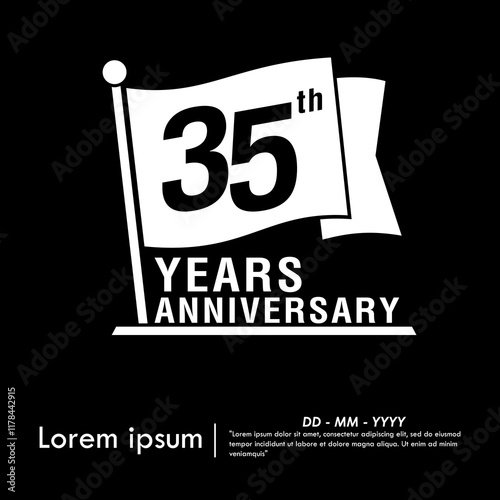 35th years anniversary celebration emblem. anniversary logo isolated with flag pole on black background. vector illustration template design for web, flyers, poster, greeting card