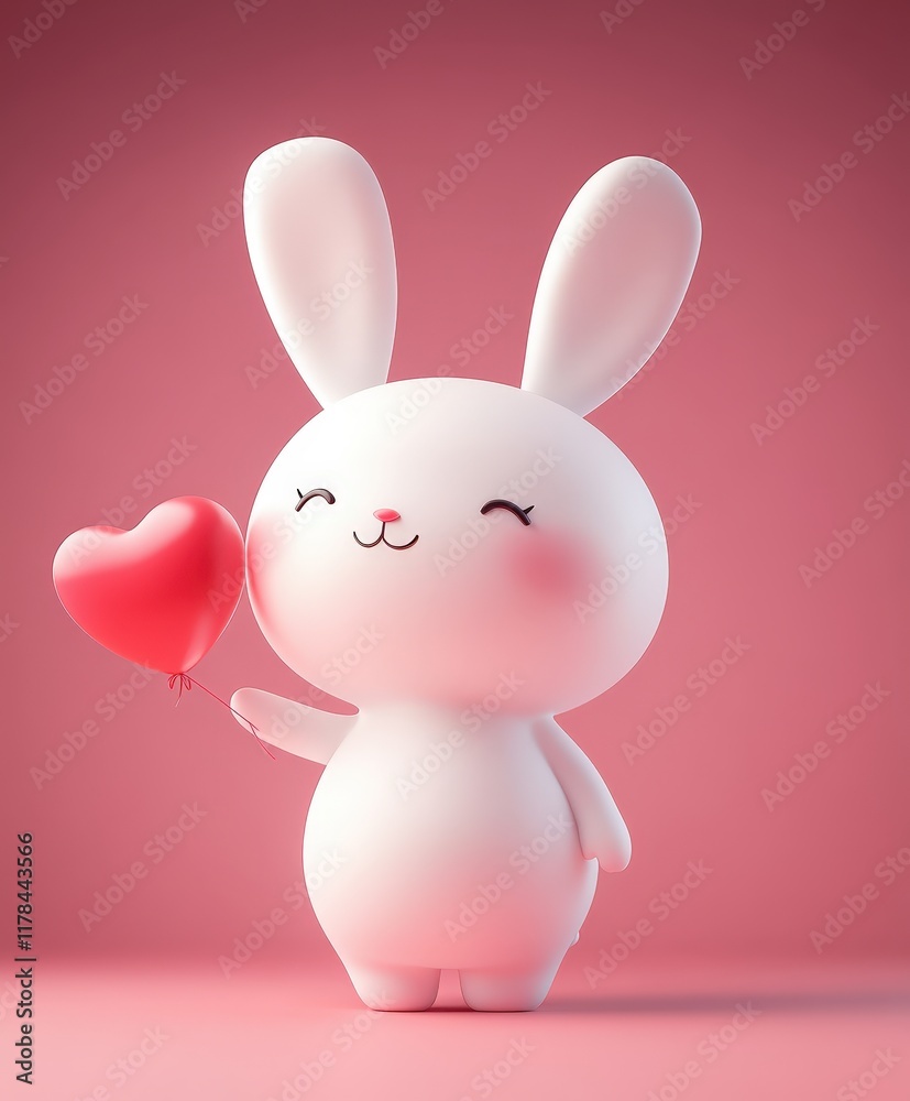 Obraz premium A whimsical giraffe holds a vibrant heart balloon, set against a soft pink backdrop, embodying the spirit of love and joy this Valentine's Day.