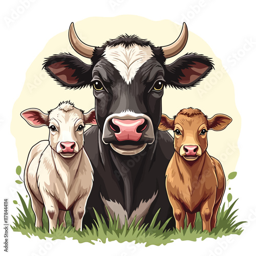 a cow and a calf are standing in the grass