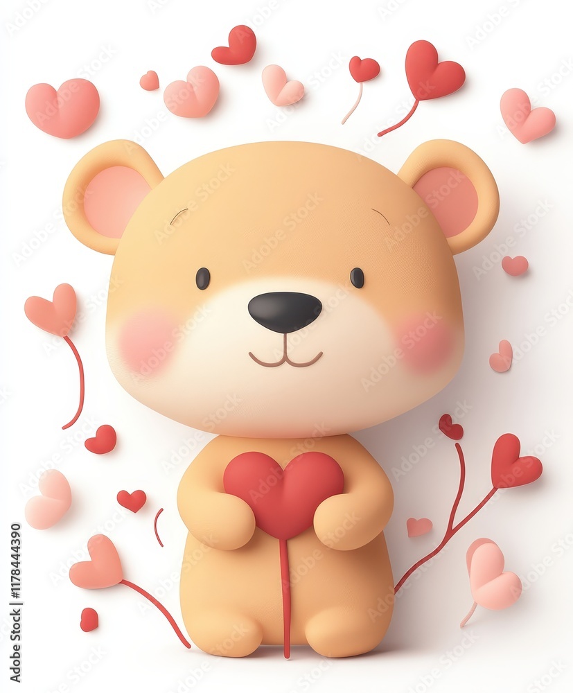 Obraz premium A cuddly teddy bear lovingly cradles a vibrant heart, symbolizing affection and warmth on Valentine's Day.