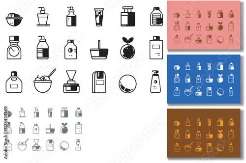 Skincare, body care, hair care product icons.