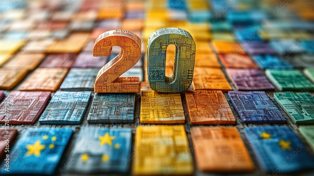 Naklejka premium Euro Currency Blocks Forming The Number Twenty