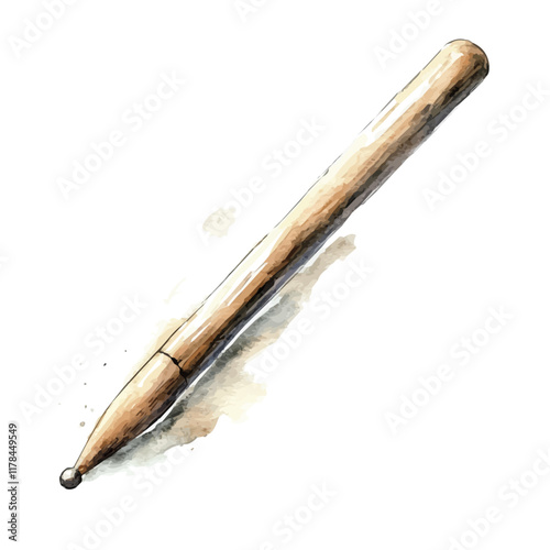 A watercolor of a drumstick tip, isolated on a white background. Drumstick tip vector.
